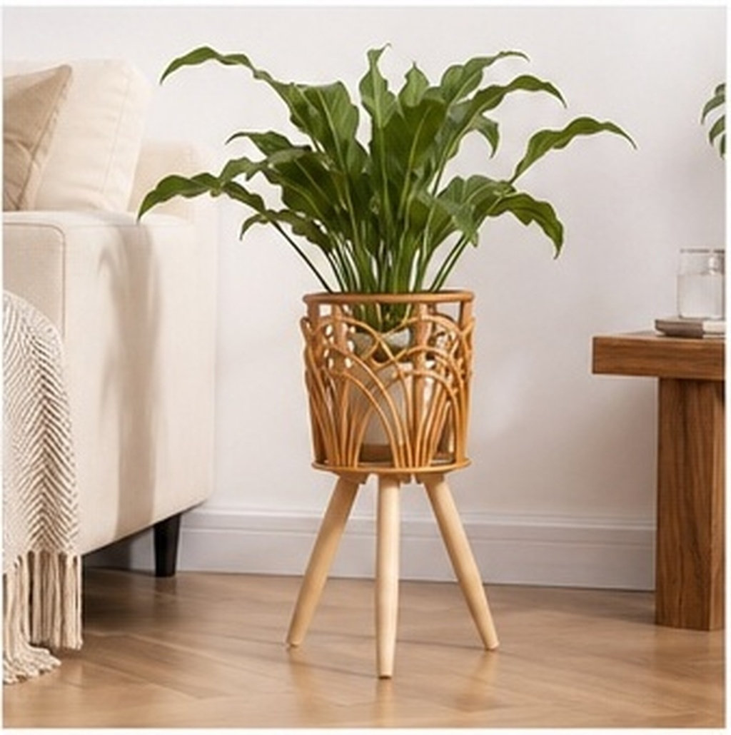 Rattan Plant Basket - 나무 소재의 라탄 화분 받침대, 나무