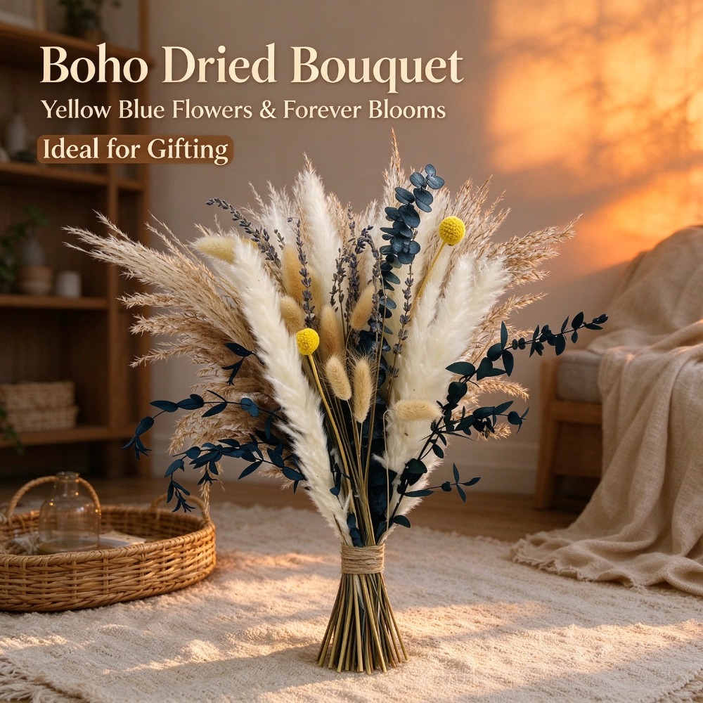 Pampas Grass Decor - 파마스 풀로 만든 드라이 플라워 부케를