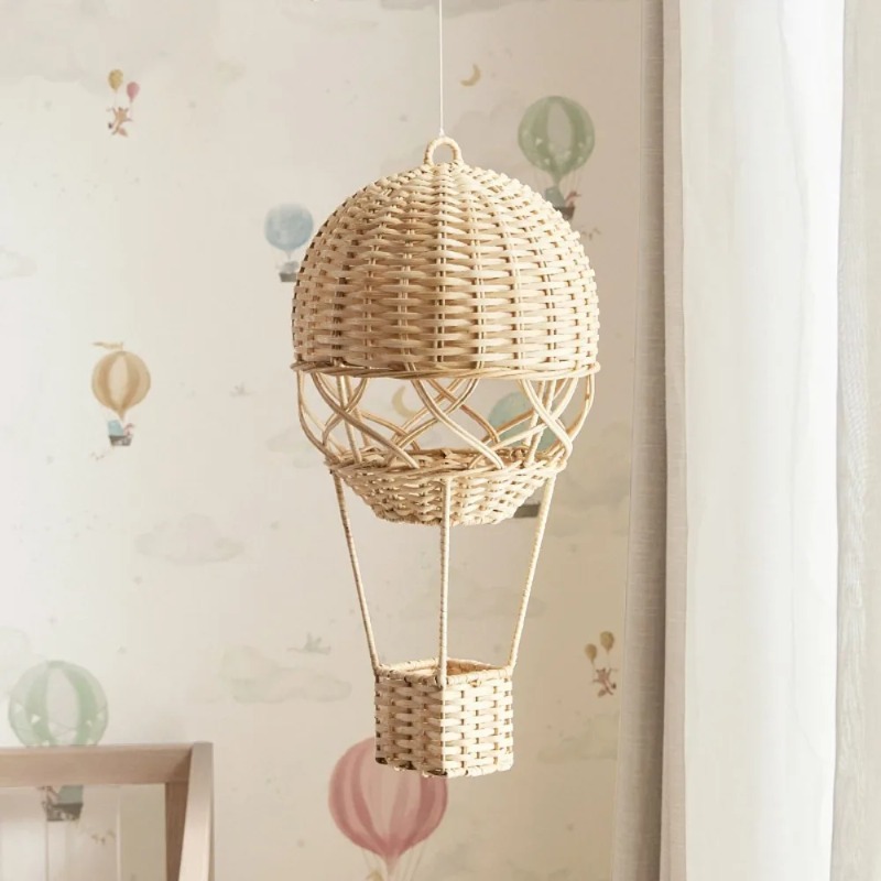 Rattan Plant Basket - 수제 라탄 열기구 모양 바구니 어린이방