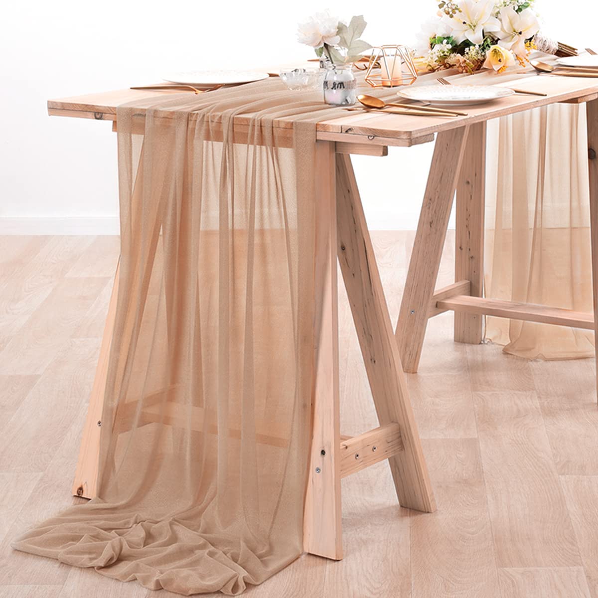 Linen Table Runner - 시폰 테이블 러너 누드 쉬어 패브릭