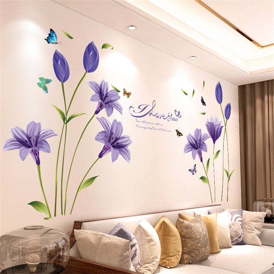 Home Decor Indonesia - DIY 보라색 라벤더 거실 벽 스티커