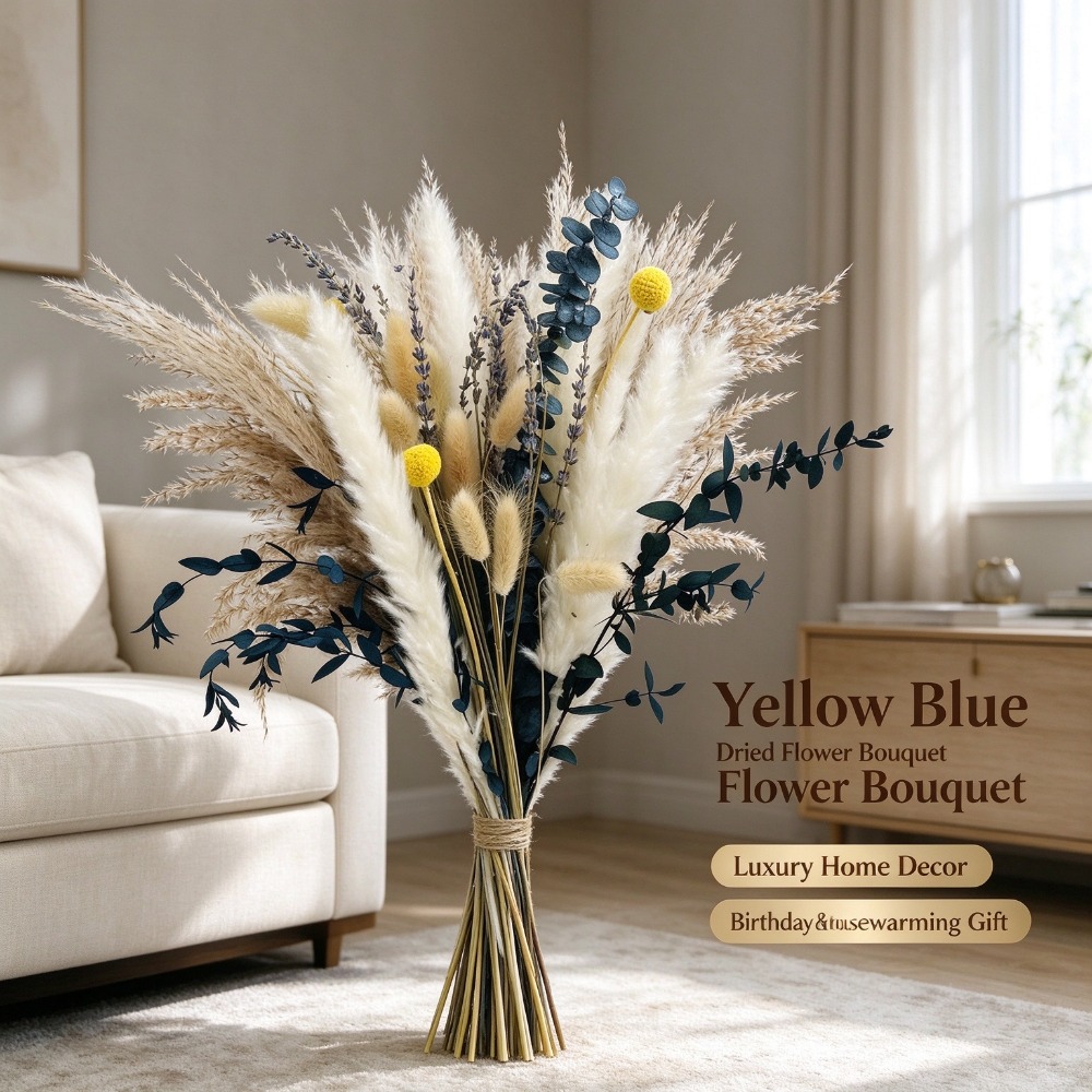 파마스 풀로 만든 드라이 플라워 부케를 황금색 구슬 모 - Pampas Grass Decor 리뷰 및 가격