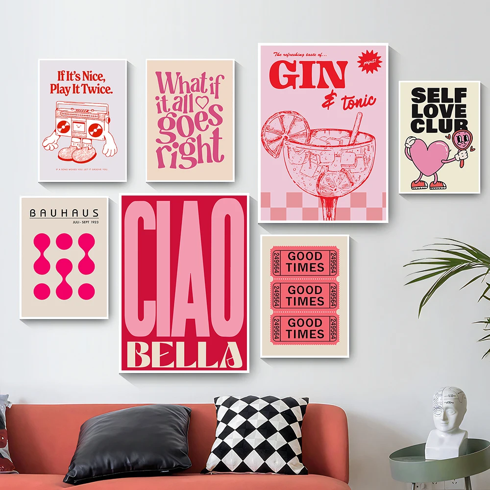 단순 빈티지 핑크 만화 인쇄 캔버스 포스터 벽 아트 포 - Home Decor Y2K 리뷰 및 가격