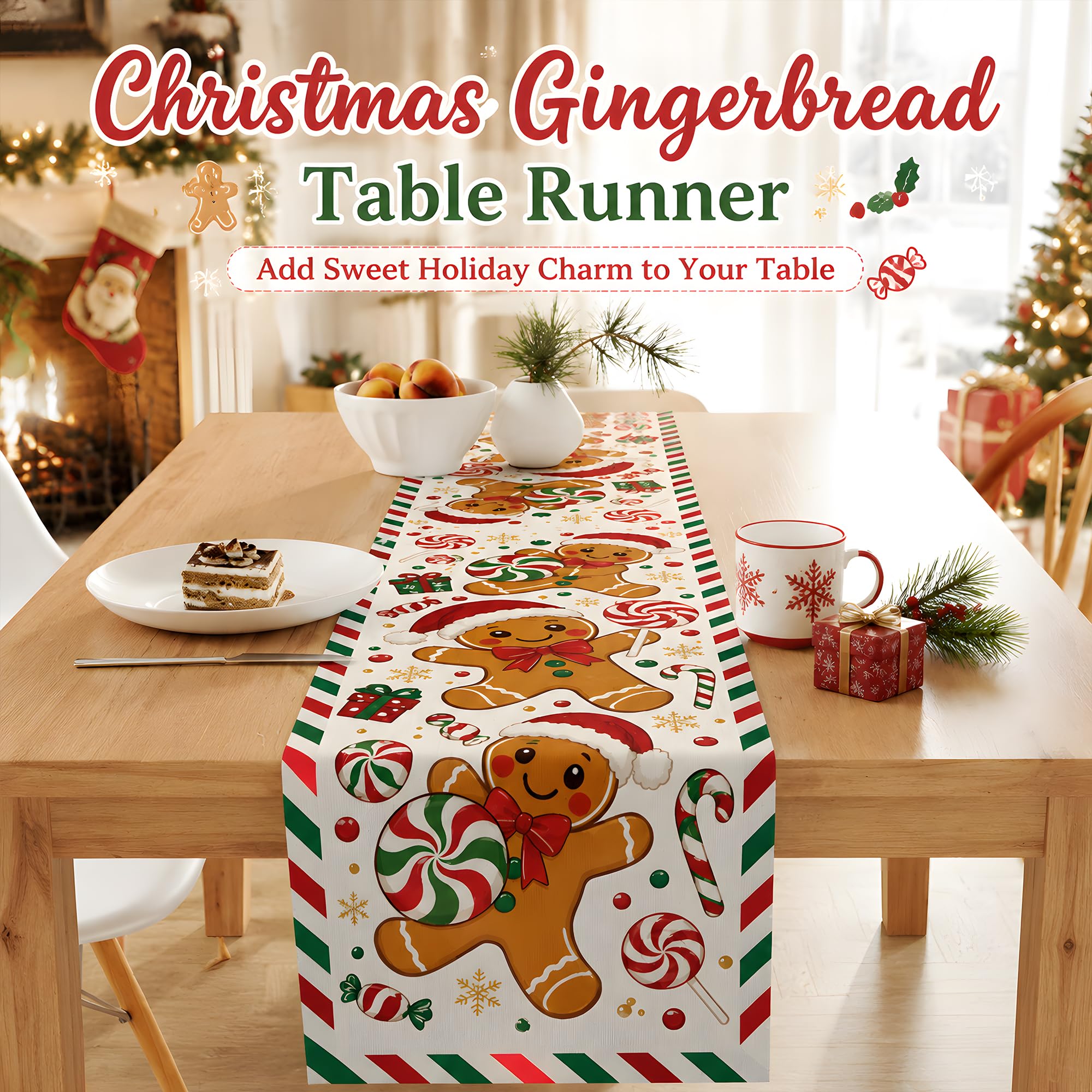 크리스마스 진저브레드맨 테이블 러너, 귀여운 사탕 지팡 - Linen Table Runner 리뷰 및 가격