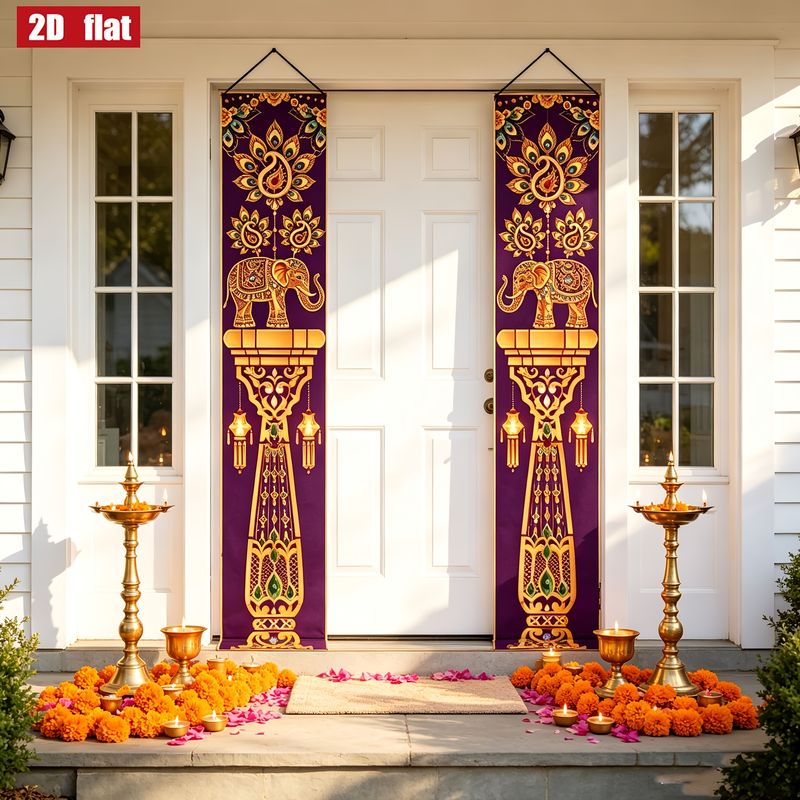 VIKAMA 2Pcs 디왈리 현관 배너 인도 코끼리 공 - Home Decor Indonesia 리뷰 및 가격